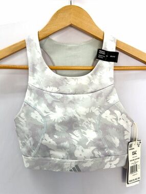 Adidas Women's Pale Gray Floral High-Neck Sports Bra